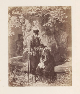 Photo reproduction of a painting depicting an old man with a woman sitting in front of a tree with