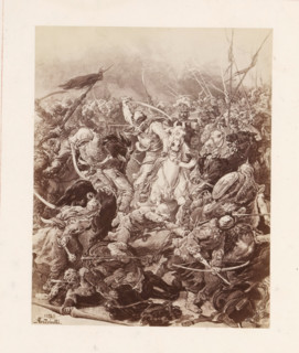 Photo reproduction of a painting depicting a battlefield between probably the Poles and the