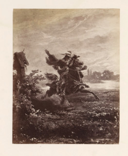 Photo reproduction of a painting depicting a rider on horseback, photograph, reproduction, page,
