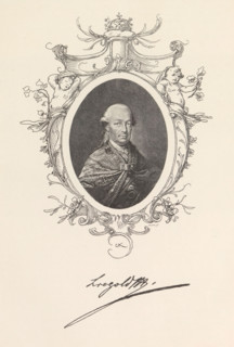 Photo reproduction of a drawing, depicting a portrait of Emperor Leopold II, reproduction, page,