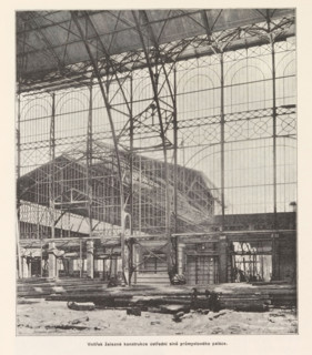Construction of the Industrial Palace under construction in Prague, Stavba veze na prumyslovem