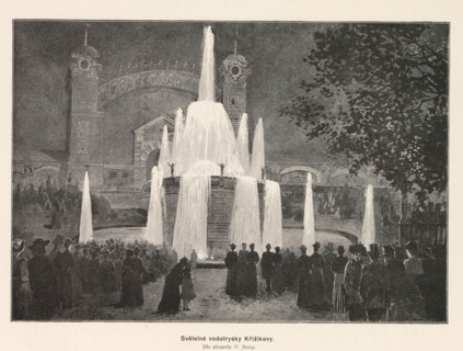 Svetelne vodotrysky Krizikovy, Photo reproduction of a drawing depicting illuminated fountains on