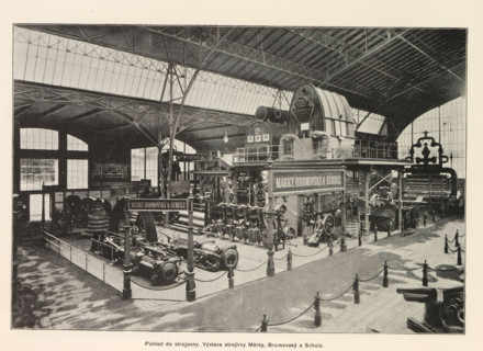 Interior of an engine room with an exhibition by Marek, Bromovský and Schulz, Pohled do strojovny.