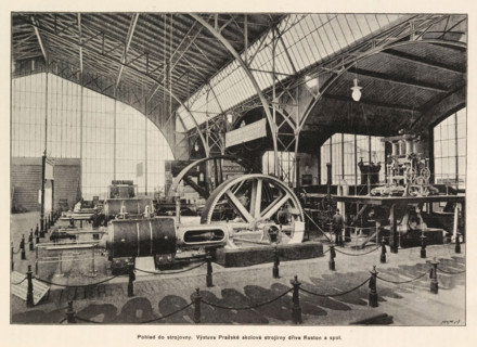 Interior of a machine room. Interior of the Ruston mechanical drive company in Prague, Interior of