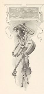 Photo reproduction of a drawing, depicting musical instruments, reproduction, page, photomechanical