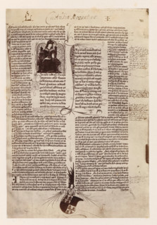 Photo reproduction of a page of the Institutes of Justinian, photograph, reproduction, page,