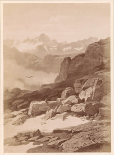 Photo reproduction of a painting of a view from the Furka Pass to the Finsteraarhorn, Auf der Furka