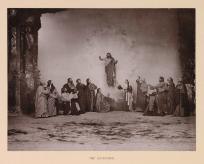 The ascension, page, photomechanical print, inscription: 'Gemeinde Oberammergau Passionsspiel