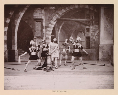 The scourging, page, photomechanical print, inscription: 'Gemeinde Oberammergau Passionsspiel