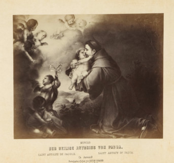 Photo reproduction of a print after a painting by Anthony of Padua with a child by Bartolomé