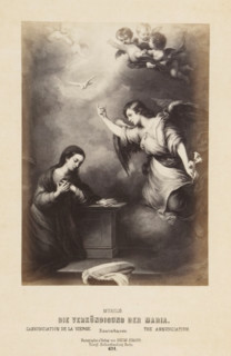 Photo reproduction of a print after a painting of the Annunciation by Bartolomé Esteban Murillo,