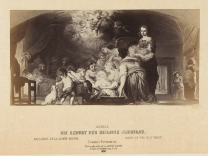 Photographic reproduction of a print after a painting of the birth of Mary by Bartolomé Esteban