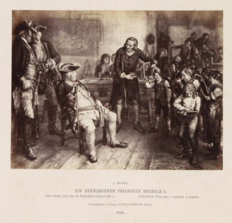 Photographic reproduction of a painting of a school visit by Frederick William I of Prussia by