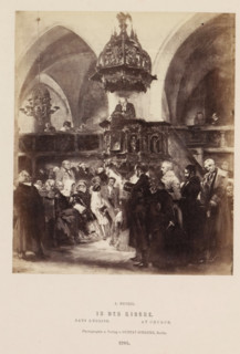 Photographic reproduction of a painting of a church interior during a service by Adolf Menzel, In