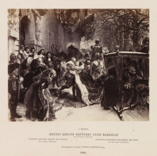 Gustav Adolph receives his wife, Photographic reproduction of a painting of Gustav II Adolf