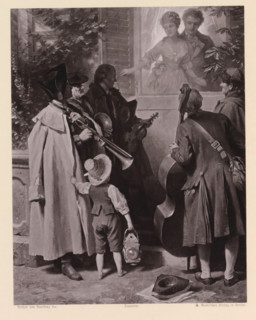 Das Ständchen, Photo reproduction of a painting of a serenade under an open window, reproduction,