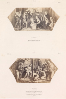 Photo reproductions of prints after frescoes depicting the Nativity of Christ and the Adoration of