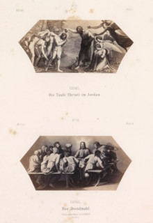 Photo reproductions of prints after frescoes depicting the Baptism of Christ and the Last Supper by