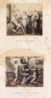 Photo reproductions of prints after frescoes depicting Adam and Eve by Raphael for the loggias in