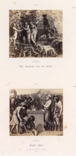 Photo reproductions of prints after frescoes depicting Noah's Ark and the Sacrifice of Noah by