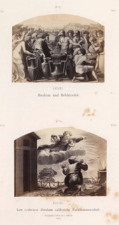 Photo reproductions of prints after frescoes depicting Abraham with Melchizedek and God's Message