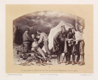 Verrath und Strafe, Photo reproduction of a drawing of a suspected traitor held by two men and