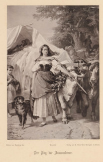 Der Zug der Auswanderer, Photo reproduction of a painting depicting Dorothea in the refugee stream,