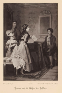Hermann und die Töchter des Nachbars, Photo reproduction of a painting depicting Hermann and the