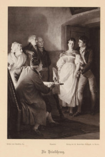 Heimkehr beim Anzug des Gewitters, Photo reproduction of a painting depicting Hermann and Dorothea