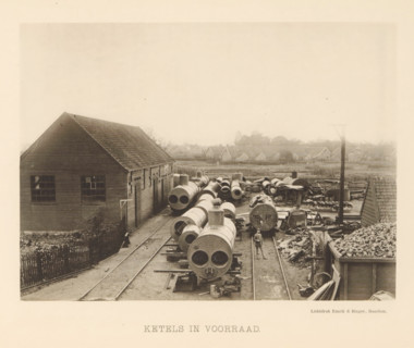 Boilers in stock, View of steam boilers at the machine factory of Stork & Co. Brothers, page,