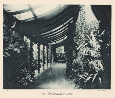 View of a plant-decorated corridor at the Royal Joh. Enschedé printing house, in honor of the visit