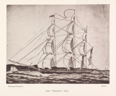 Ship 'George, ' 1820, Photo reproduction of a drawing of the ship George, reproduction, page,