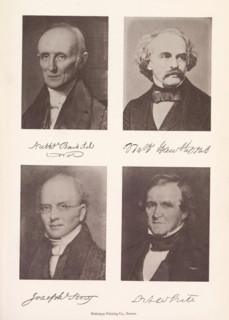 Photo reproductions of portraits of Nathaniel Bowditch, Nathaniel Hawthorne, Joseph Story and