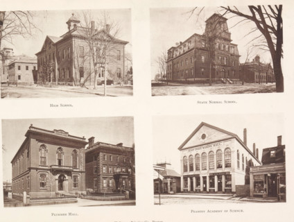 High School. State Normal School. Plummer Hall. Peabody Academy of Science, View of four schools in