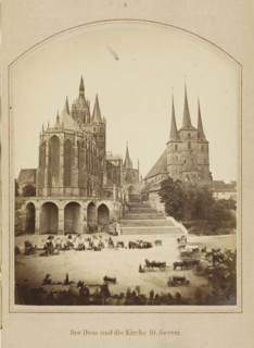 View of Erfurt Cathedral and St. Severus Church, Der Dom und die Kirche St. Severi, photograph,