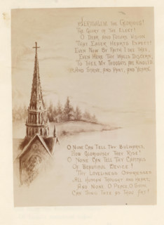 Photo reproduction of a verse from the poem The Celestial Country with illustrations, photograph,
