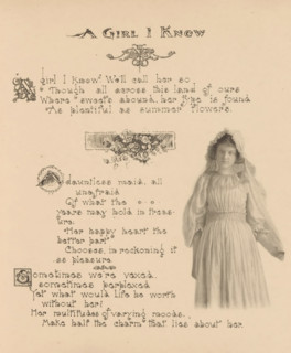 Portrait of an unknown girl in a white dress and with a white bonnet, page, photomechanical print,