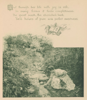 Woman crouching by a stream, page, photomechanical print, photographer: Mary Bartlett, United