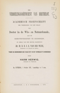 The distribution coefficient of Berthelot, book, writer (clerical worker): Harm Herwig, publisher: