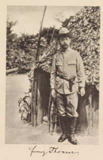 Portrait of Franz Thonner in front of a wooden house, Franz Thonner, page, photomechanical print,
