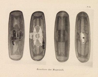 Boucliers des Mogwandi, Four shields of the Ngbandi, page, photomechanical print, number: 'Pl. 83