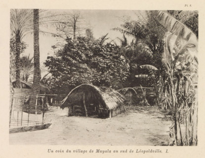 Wooden house in Mayala, Un coin du village de Mayala au sud de Léopoldsville, page, photomechanical