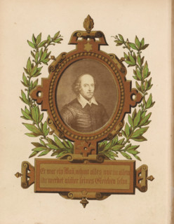 Photo reproduction of a portrait of William Shakespeare, photograph, reproduction, page,