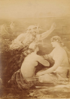 Photo reproduction of a painting of sirens and presumably Phorcys, photograph, reproduction, page,