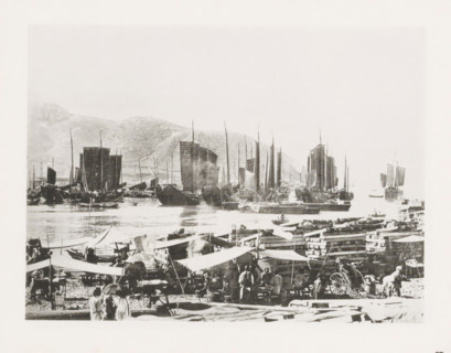Drying place for sails in Port Arthur, with Chinese junks in the background, page, photomechanical