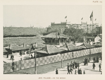 View of houses from Java at the World's Columbian Exposition in Chicago in 1893, Java village.- on