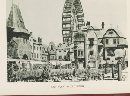 East court in old Vienna, View of a square with replicas of historic buildings at the World's