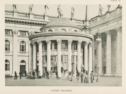 Pavilion of the Lowney Chocolate Factory at the World's Columbian Exposition in Chicago in 1893,