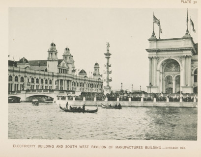 Electricity Building and south west pavilion of Manufactures Building.- Chicago day, View of the