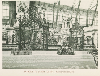 Entrance gates to the German exhibition during the World's Columbian Exposition in Chicago in 1893,